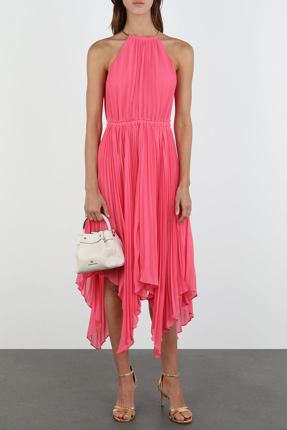 Halterneck Asymetrical Midi Dress in Pink